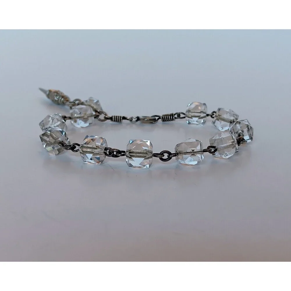 Vintage Clear Faceted Glass Cube Bracelet 6.5 in